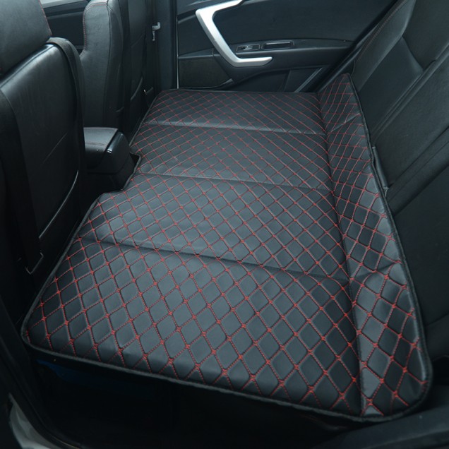 Best Universal Diamond Car Bed - Non-Inflatable Black and Red Stitching Luxury Leather Diamond Car Bed Mattress UK