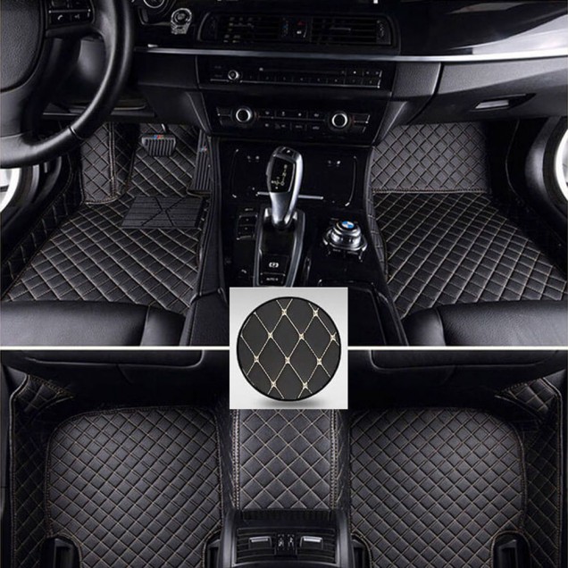 Best Black and Beige Stitching Luxury Leather Diamond Car Floor Mats UK Best Black and Beige Stitching Luxury Leather Diamond Car Floor Mats UK