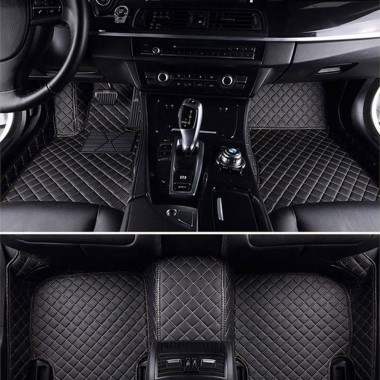 Best Black and Beige Stitching Luxury Leather Diamond Car Floor Mats UK