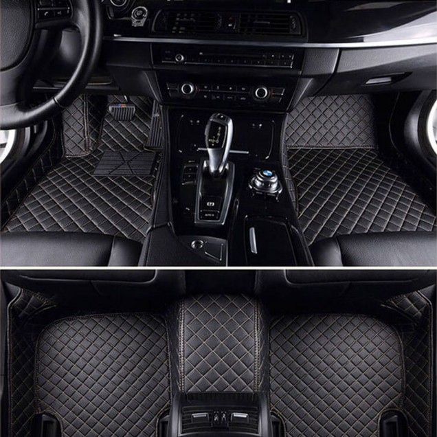 Best Black and Beige Stitching Luxury Leather Diamond Car Floor Mats UK Best Black and Beige Stitching Luxury Leather Diamond Car Floor Mats UK