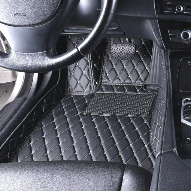 Best Black and Beige Stitching Luxury Leather Diamond Car Floor Mats UK Best Black and Beige Stitching Luxury Leather Diamond Car Floor Mats UK