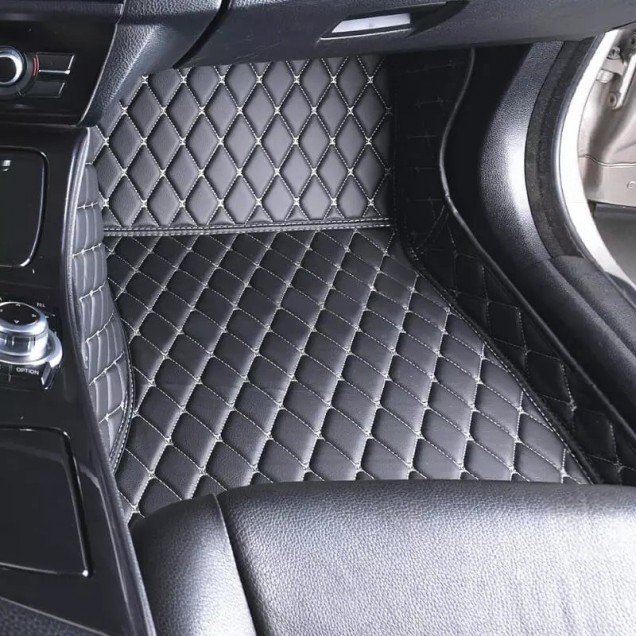 Best Black and Beige Stitching Luxury Leather Diamond Car Floor Mats UK Best Black and Beige Stitching Luxury Leather Diamond Car Floor Mats UK