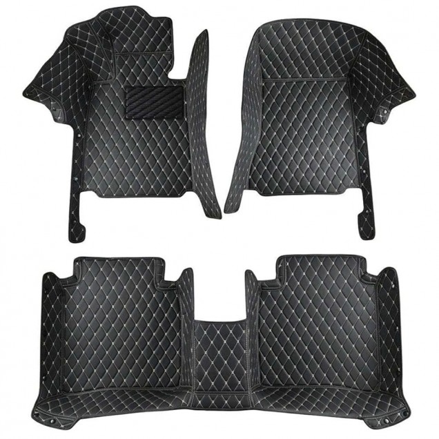 Best Black and Beige Stitching Luxury Leather Diamond Car Floor Mats UK Best Black and Beige Stitching Luxury Leather Diamond Car Floor Mats UK