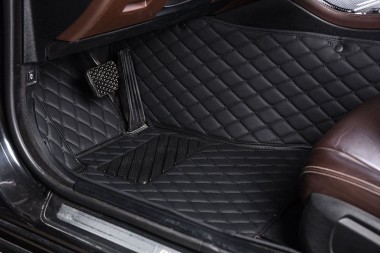 Best Black and Black Stitching Luxury Leather Diamond Car Floor Mats UK