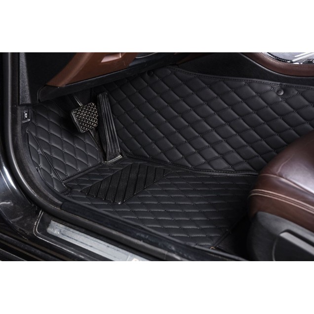 Best Black and Black Stitching Luxury Leather Diamond Car Floor Mats UK