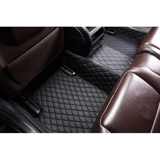 Best Black and Black Stitching Luxury Leather Diamond Car Floor Mats UK