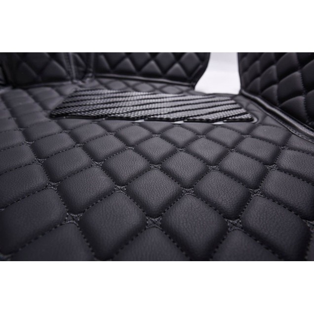 Best Black and Black Stitching Luxury Leather Diamond Car Floor Mats UK