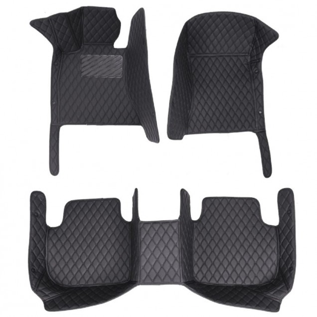 Best Black and Black Stitching Luxury Leather Diamond Car Floor Mats UK