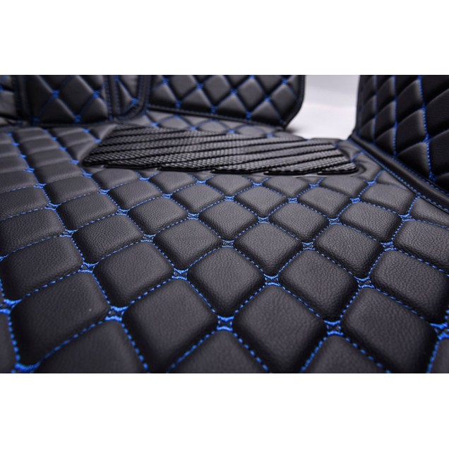 Best Black and Blue Stitching Luxury Leather Diamond Car Floor Mats UK