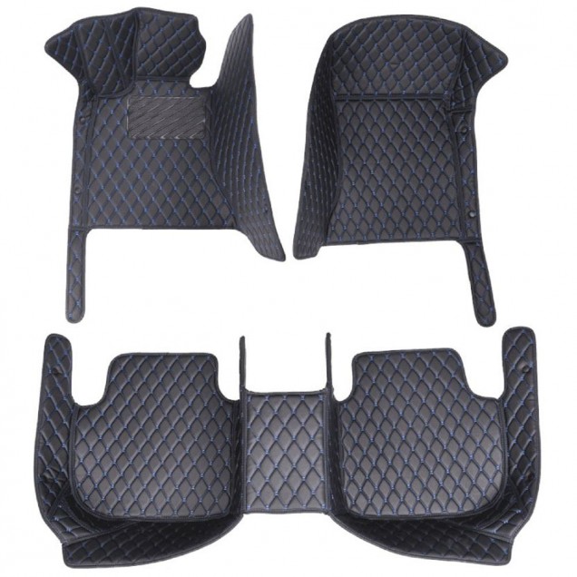 Best Black and Blue Stitching Luxury Leather Diamond Car Floor Mats UK