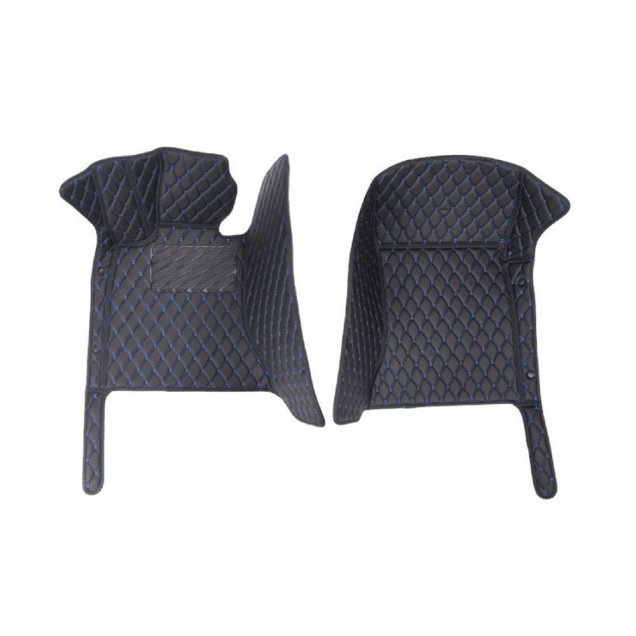Best Black and Blue Stitching Luxury Leather Diamond Car Floor Mats UK
