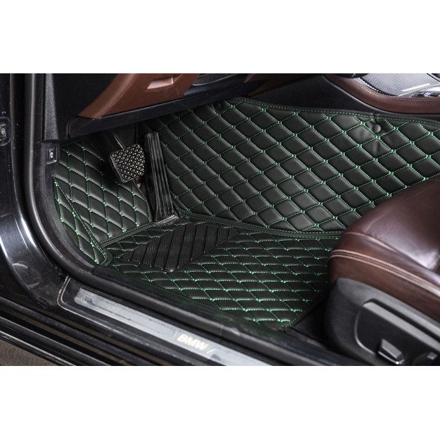 Best Black and Green Stitching Luxury Leather Diamond Car Floor Mats UK