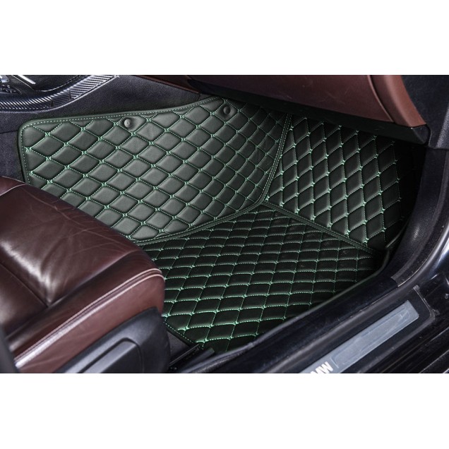 Best Black and Green Stitching Luxury Leather Diamond Car Floor Mats UK