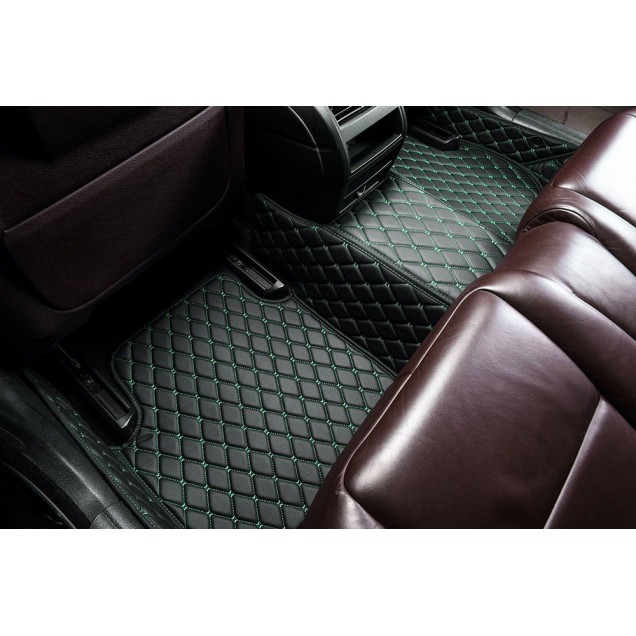 Best Black and Green Stitching Luxury Leather Diamond Car Floor Mats UK