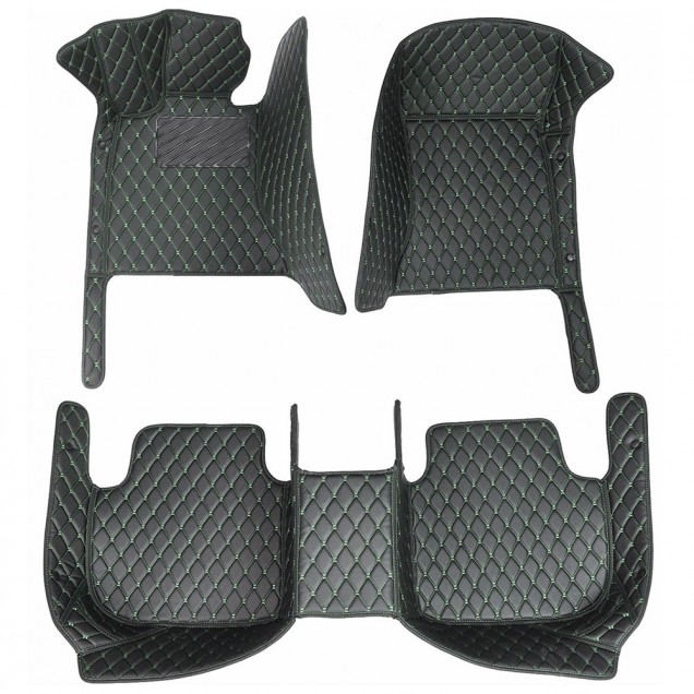 Best Black and Green Stitching Luxury Leather Diamond Car Floor Mats UK