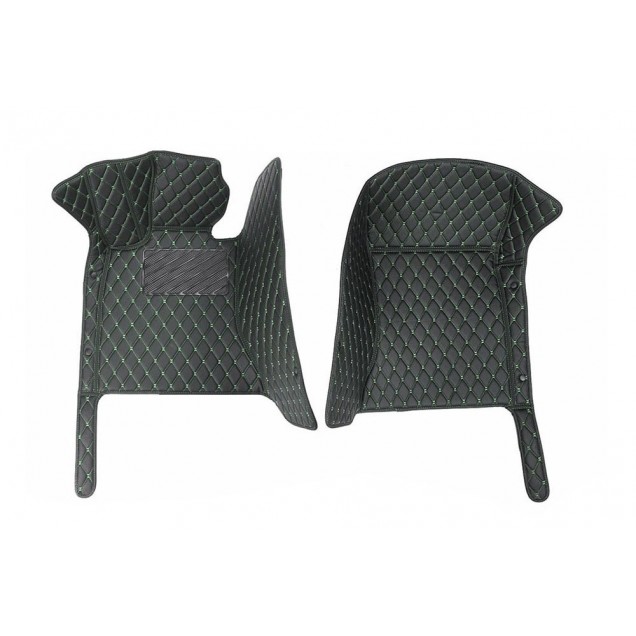 Best Black and Green Stitching Luxury Leather Diamond Car Floor Mats UK