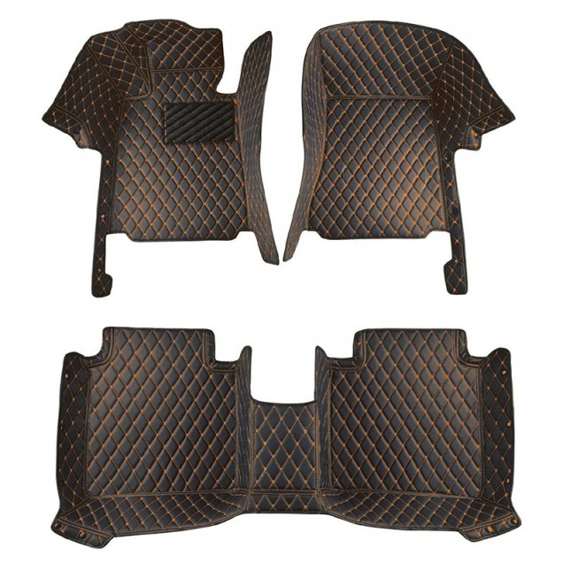 Best Black and Orange Stitching Luxury Leather Diamond Car Floor Mats UK