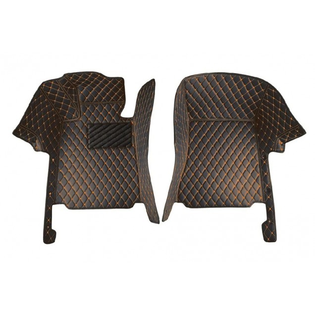 Best Black and Orange Stitching Luxury Leather Diamond Car Floor Mats UK