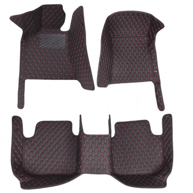 Best Black and Red Stitching Luxury Leather Diamond Car Floor Mats UK
