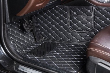 Best Black and White Stitching Luxury Leather Diamond Car Floor Mats UK