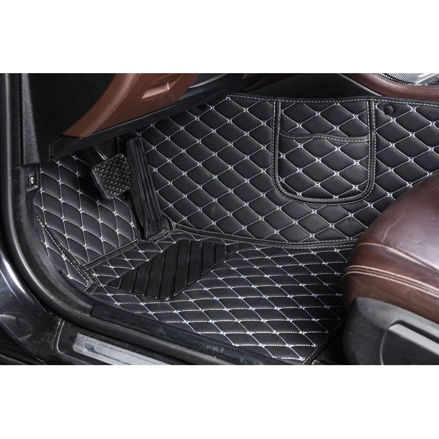 Best Black and White Stitching Luxury Leather Diamond Car Floor Mats UK