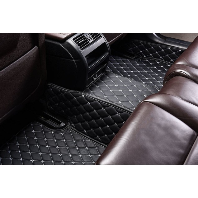 Best Black and White Stitching Luxury Leather Diamond Car Floor Mats UK