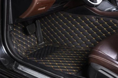 Best Black and Yellow Stitching Luxury Leather Diamond Car Floor Mats UK