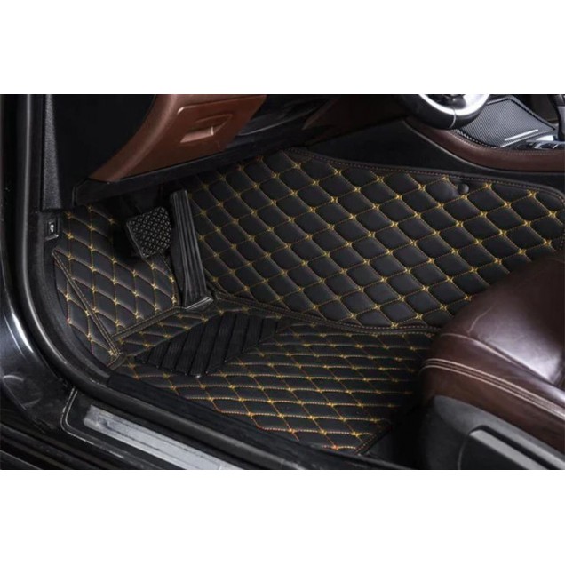 Best Black and Yellow Stitching Luxury Leather Diamond Car Floor Mats UK