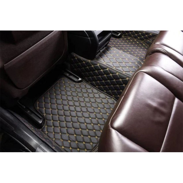 Best Black and Yellow Stitching Luxury Leather Diamond Car Floor Mats UK