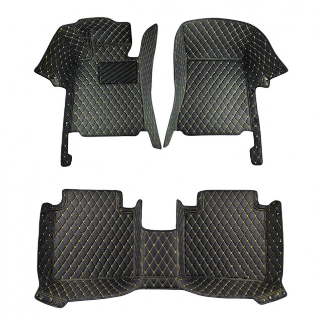 Best Black and Yellow Stitching Luxury Leather Diamond Car Floor Mats UK