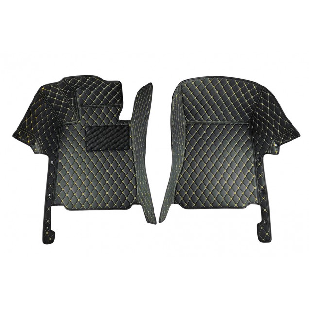 Best Black and Yellow Stitching Luxury Leather Diamond Car Floor Mats UK