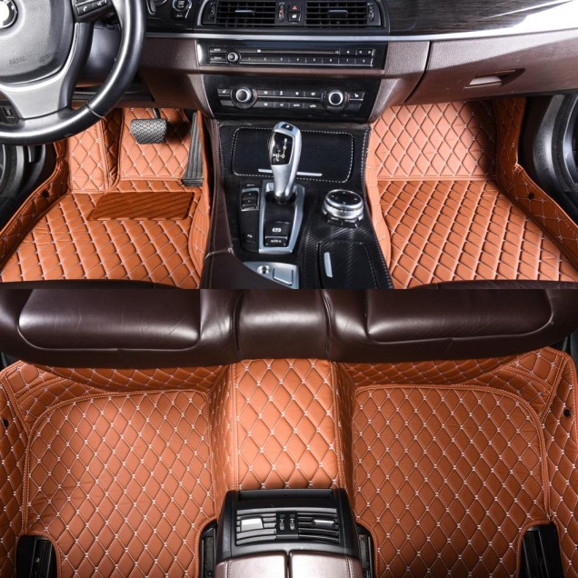 Best Brown Luxury Leather Diamond Car Floor Mats UK