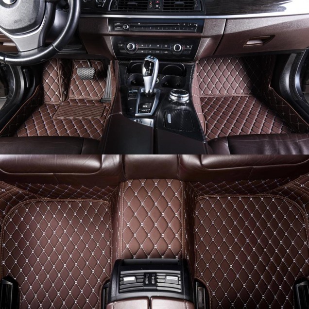 Best Dark Brown Luxury Leather Diamond Car Floor Mats UK