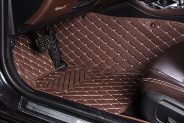 Best Dark Brown Luxury Leather Diamond Car Floor Mats UK
