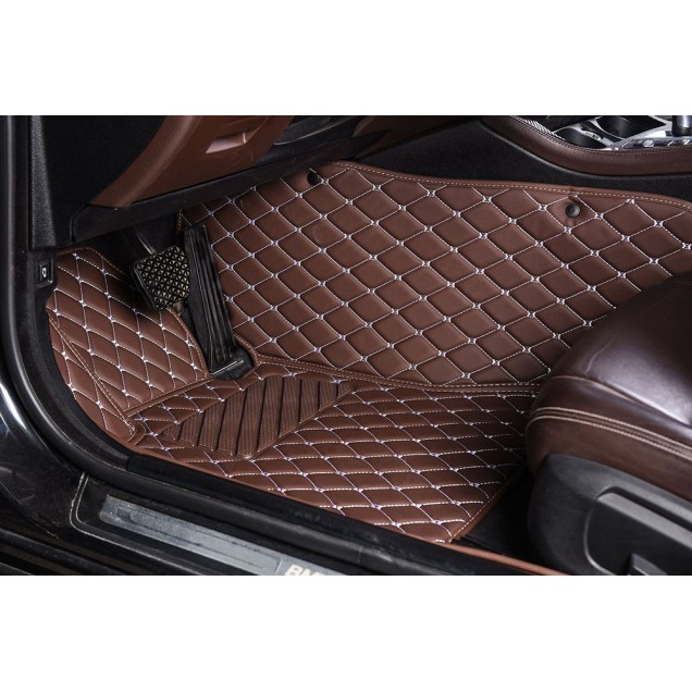 Best Dark Brown Luxury Leather Diamond Car Floor Mats UK