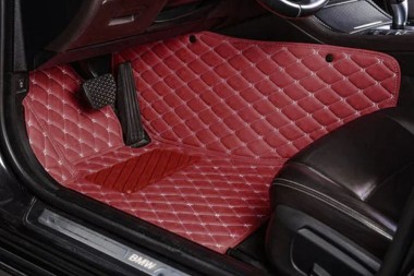 Best Wine Red Luxury Leather Diamond Car Floor Mats UK
