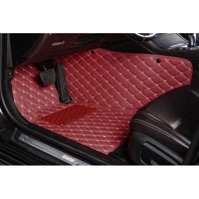 Best Wine Red Luxury Leather Diamond Car Floor Mats UK