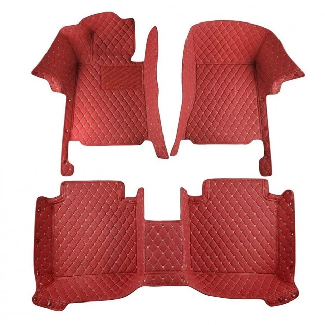 Best Wine Red Luxury Leather Diamond Car Floor Mats UK