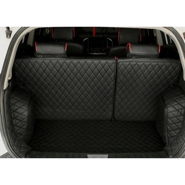 Best Black and Black Stitching Full Cover Luxury Leather Diamond Trunk Car Floor Mats UK