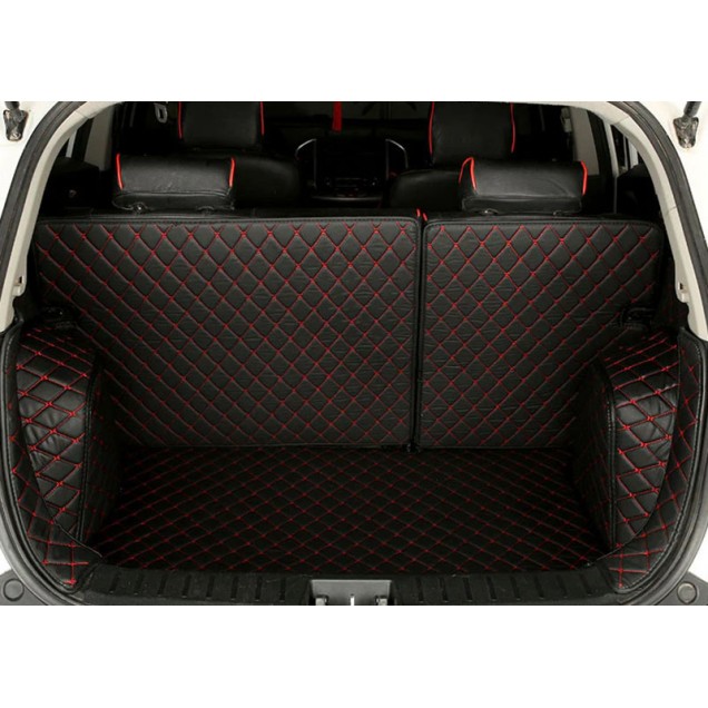 Best Black and Red Stitching Full Cover Luxury Leather Diamond Trunk Car Floor Mats UK