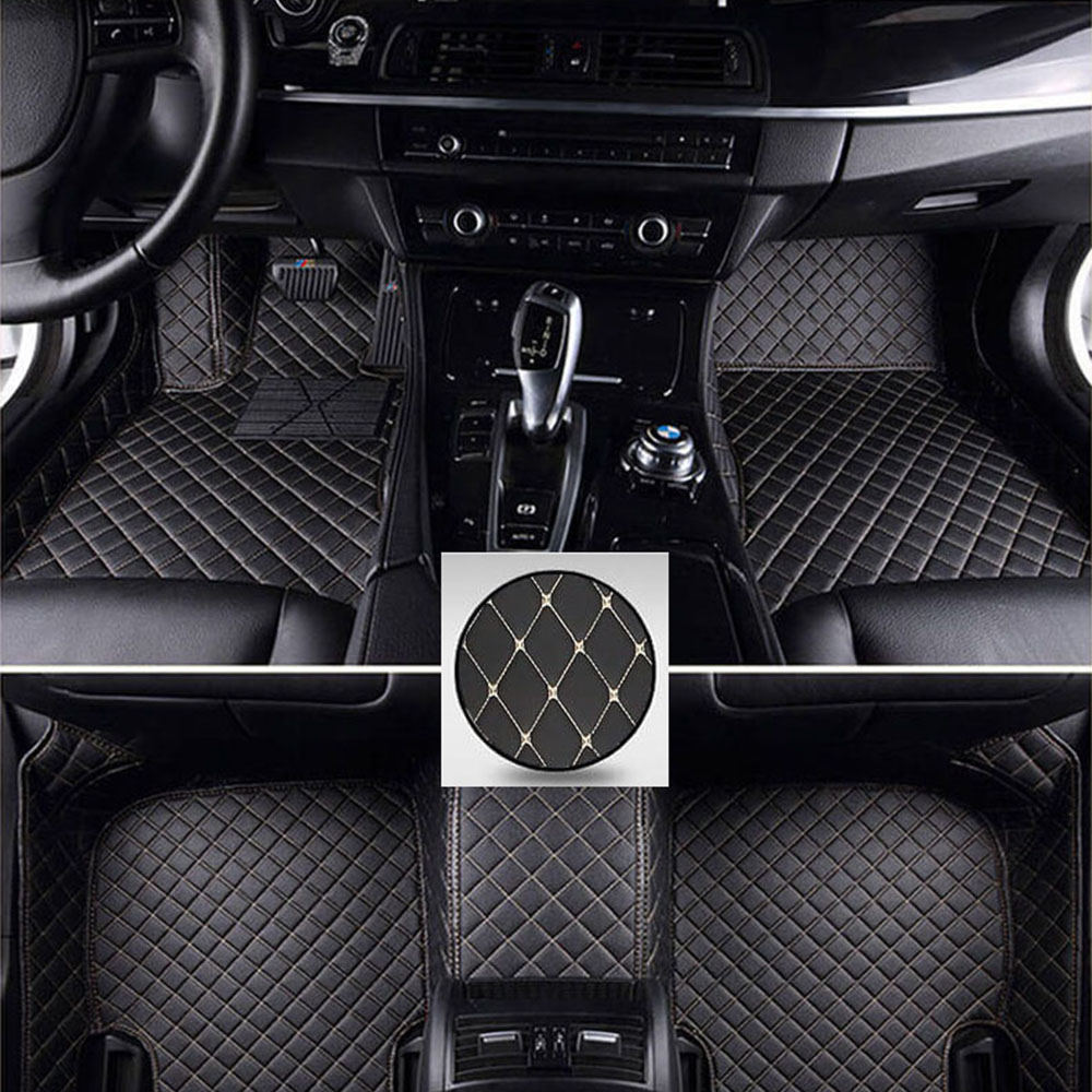 Best Black and Beige Stitching Luxury Leather Diamond Car Mats UK Best Black and Beige Stitching Luxury Leather Diamond Car Mats UK