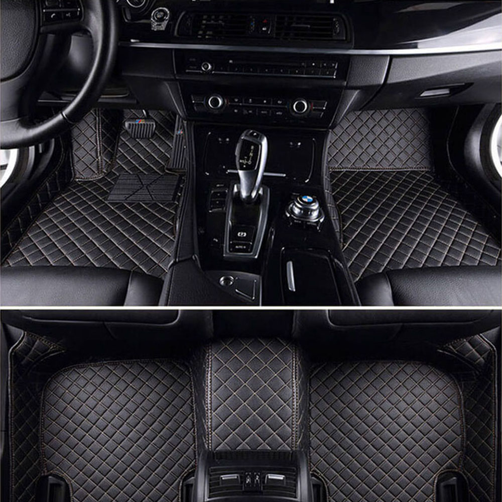 Best Black and Beige Stitching Luxury Leather Diamond Car Mats UK Best Black and Beige Stitching Luxury Leather Diamond Car Mats UK