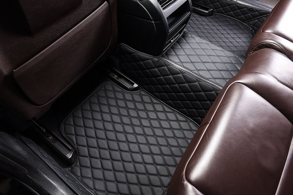 Best Black and Black Stitching Luxury Leather Diamond Car Mats UK Best Black and Black Stitching Luxury Leather Diamond Car Mats UK