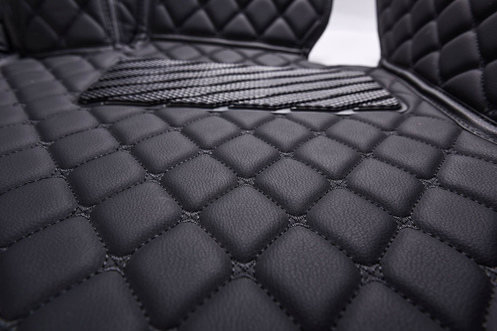 Best Black and Black Stitching Luxury Leather Diamonds Car Floor Mats UK Best Black and Black Stitching Luxury Leather Diamonds Car Floor Mats UK