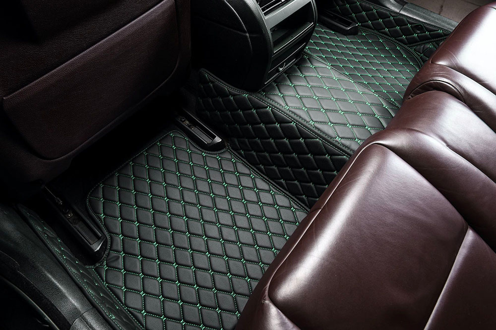 Best Black and Green Stitching Custom Diamonds Car Mats UK Best Black and Green Stitching Custom Diamonds Car Mats UK