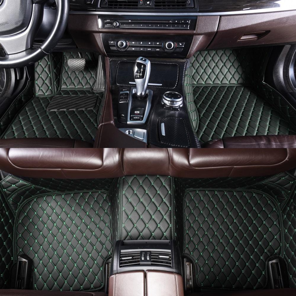 Best Black and Green Stitching Luxury Leather Diamonds Car Mats UK Best Black and Green Stitching Luxury Leather Diamonds Car Mats UK