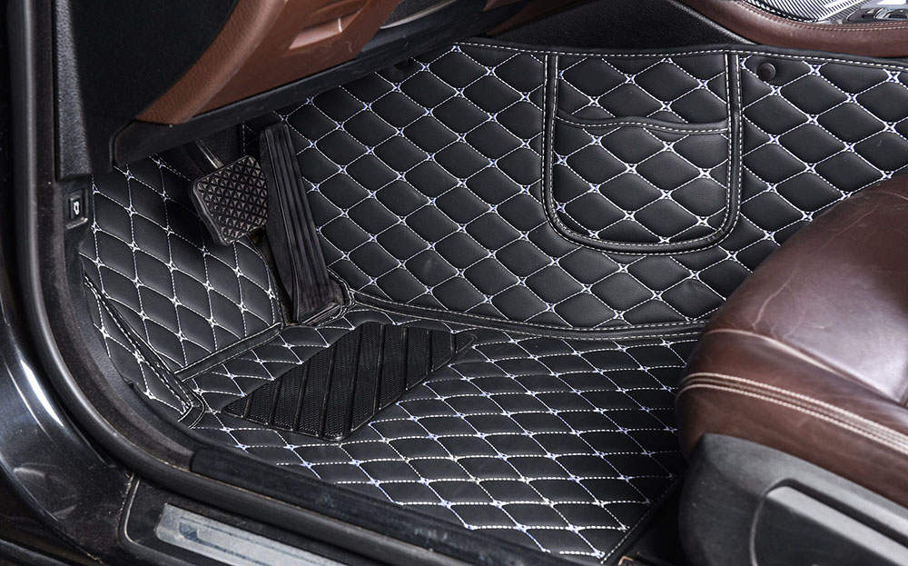 Best Black and White Stitching Luxury Leather Diamond Car Mats UK