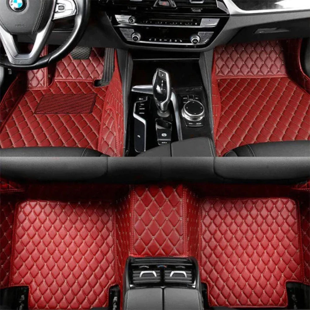 Best Wine Red Luxury Leather Diamond Car Mats UK Best Wine Red Luxury Leather Diamond Car Mats UK