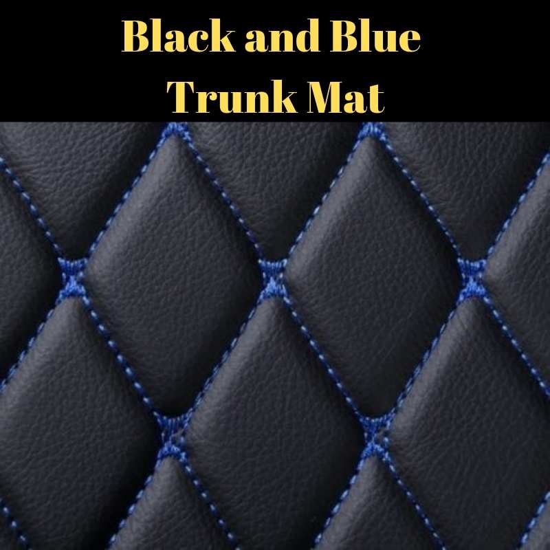 Best Black and Blue Stitching Luxury Leather Diamond Trunk Base Mats UK Best Black and Blue Stitching Luxury Leather Diamond Trunk Base Mats UK