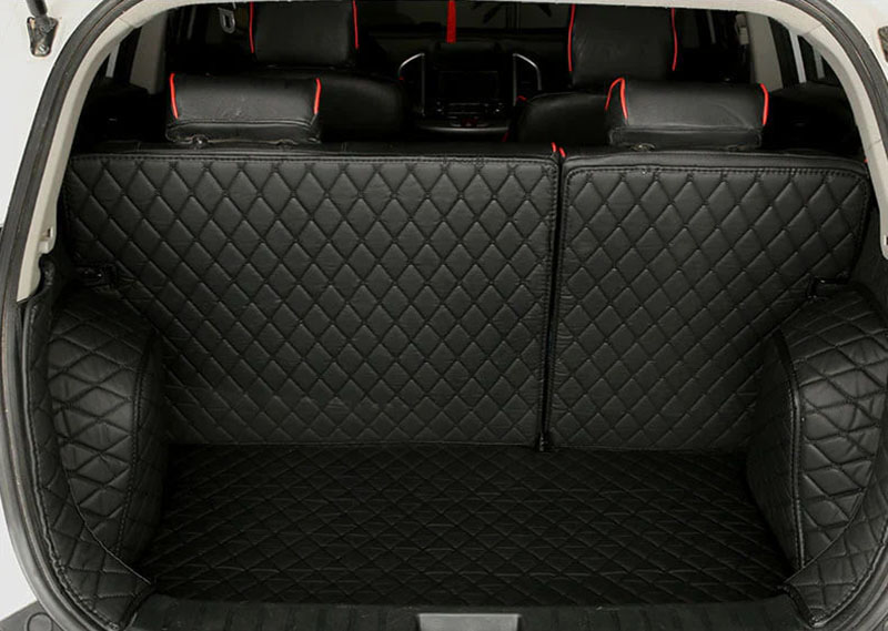 Best Black and Black Stitching Full Cover Luxury Leather Diamond Trunk Car Mats UK